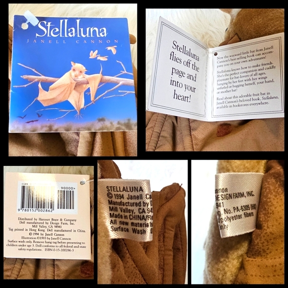 NEW VINTAGE RARE Stellaluna Velcro Wings 1994 Janell Cannon Book Character - Picture 14 of 14